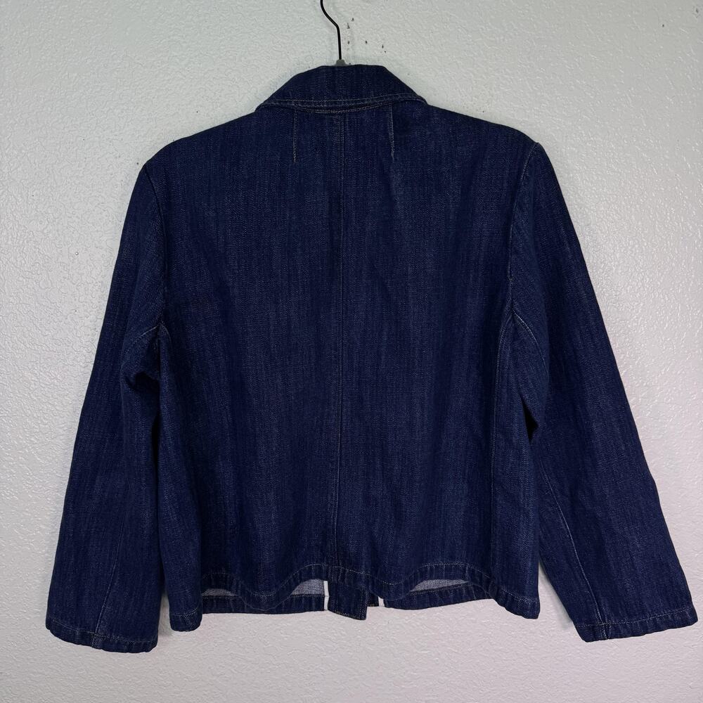 J Crew Denim Blazer Jacket Womens 12 Jean Short Gold Button Utility Preppy Chic - Picture 5 of 10